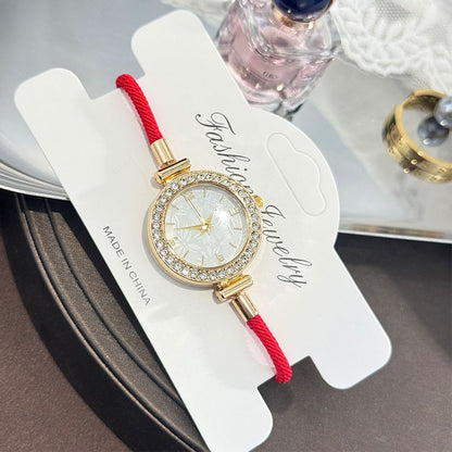 Ladies Colorful Nylon Pull-Style Bracelet Alloy Case Arabic Scale Printed Dial Christmas Quartz Watch Suitable for Holiday Gift