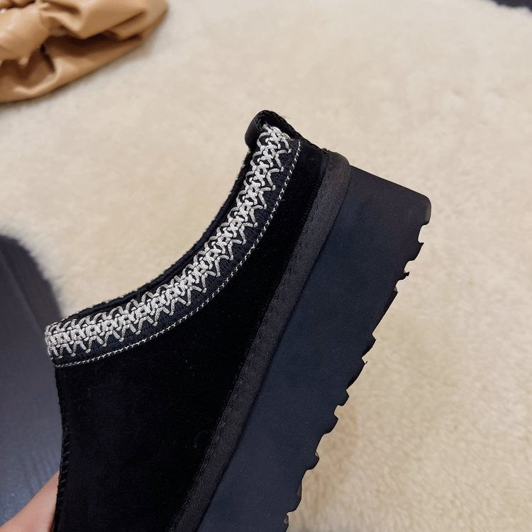 Snow Boots for Women 2024 Winter New Cashmere Warm Platform Without Heel-covered Hair Half Slipper Cotton Shoes for Women Q426