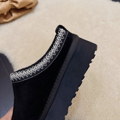 Snow Boots for Women 2024 Winter New Cashmere Warm Platform Without Heel-covered Hair Half Slipper Cotton Shoes for Women Q426