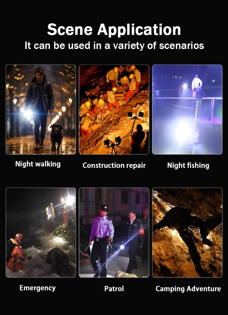 20000000LM Most Powerful LED Flashlight Rechargeable Type-c Flashlight Long Range 2000M Tactical Torch Light For Fishing Hunting