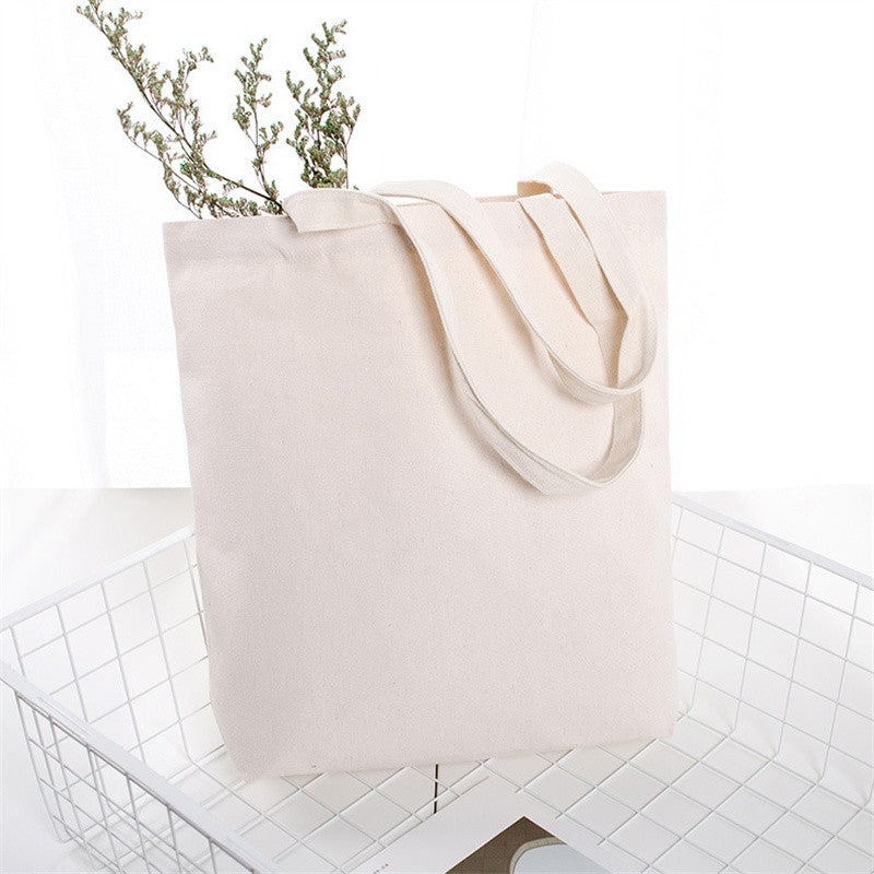 Large Capacity Canvas Shopping Bags Folding Eco-Friendly Cotton Tote Bags Reusable DIY Shoulder Bag Grocery Handbag Beige White