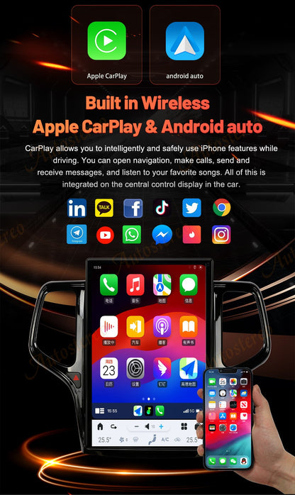14.4 Polegadas Android 8+128GB para JEEP Grand Cherokee 2010-2021 Estilo Tesla Carro GPS Navegação Multimídia Player Rádio Toca-fitas Central