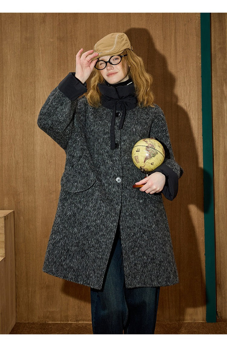 2025 Winter Women's Long Trench Coat Double Faced Wool Blend Parka Unique Patchwork Design Warm Down Filled Overcoat Outerwear