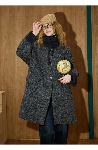 2025 Winter Women's Long Trench Coat Double Faced Wool Blend Parka Unique Patchwork Design Warm Down Filled Overcoat Outerwear