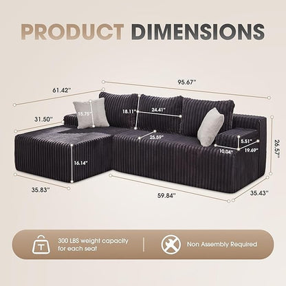 Modular L-Shaped 3-Seat Sectional | Memory Foam with Deep Seating & Storage Modules | Living Room Sofa