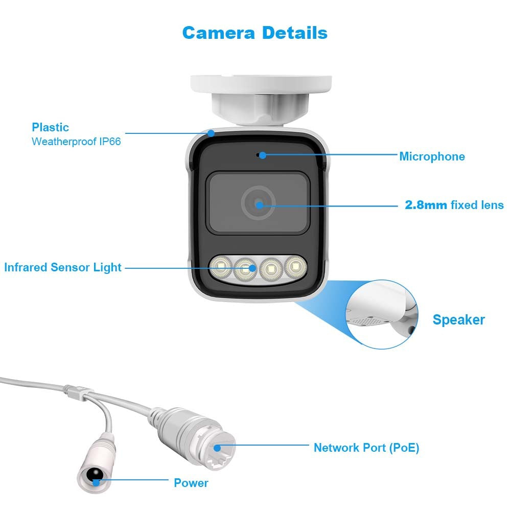 CCTV PoE IP Security Camera Outdoors Waterproof 2-way Audio Color Night Vision 4K 8MP 5MP 4MP Surveillance Camera For Options