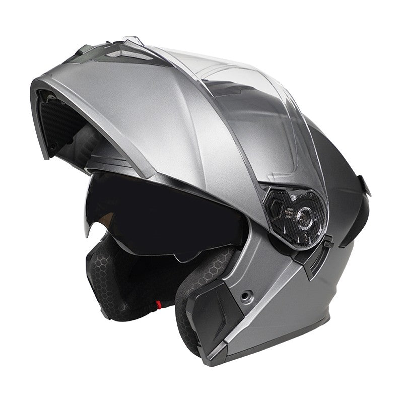 Capacete de motocicleta quente e elegante de inverno com rosto completo e capacete completo e inversão de lente dupla