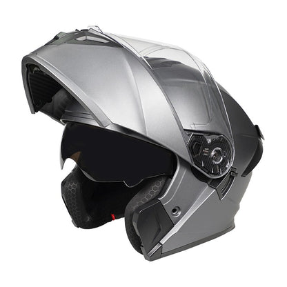 Capacete de motocicleta quente e elegante de inverno com rosto completo e capacete completo e inversão de lente dupla
