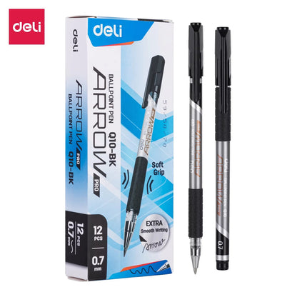 DELI Smooth Writing Ballpoint Pens 0.7mm Black and Blue Ink Pens 12PCS Pack of Retractable Ballpoint Pens for Office School Home