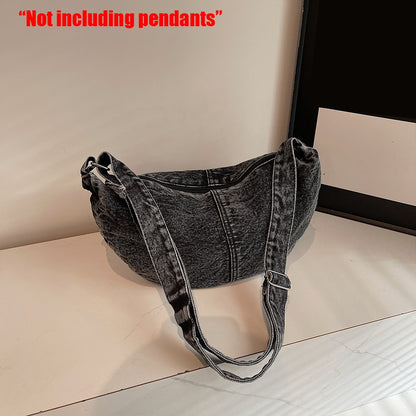 Autumn and Winter Trendy and Cool Fashion Denim Dumpling Bag New Zipper Versatile Single Shoulder Crossbody Bag
