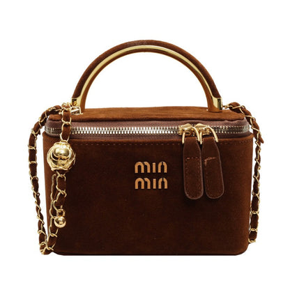 2025 Light Luxury Designer Retro Box Bag Female Korean Version of The Texture One-shoulder Messenger Mini Earphone Lipstick Bag