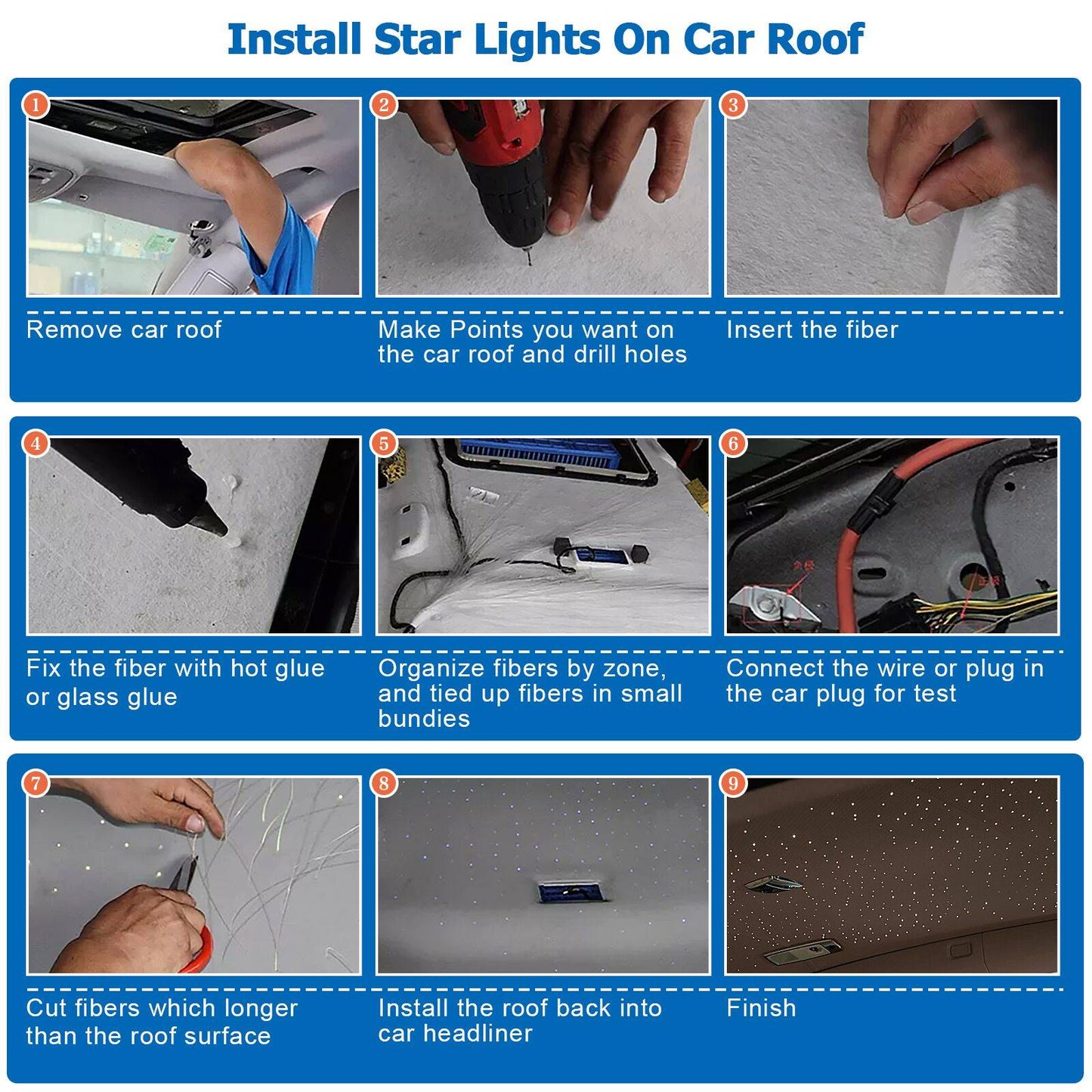 16W RGBW Fiber Optic Star Ceiling Light Kit Sound Activated APP Starry Sky Fiber Optic Light for Car roof Stars home decorating