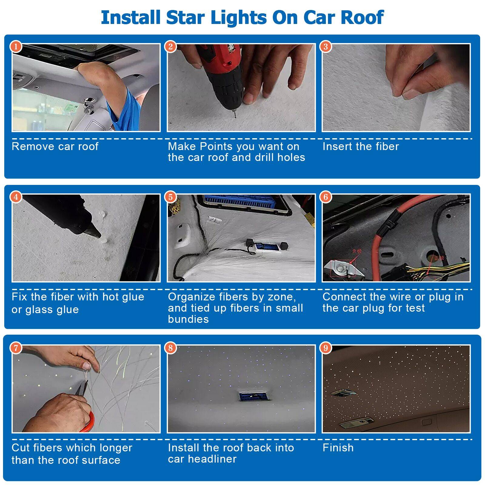 16W RGBW Fiber Optic Star Ceiling Light Kit Sound Activated APP Starry Sky Fiber Optic Light for Car roof Stars home decorating