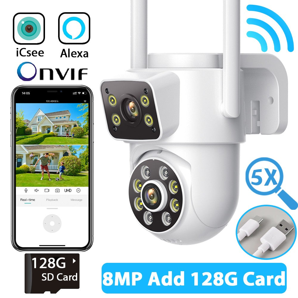 8MP 4K Wifi PTZ Camera Dual Lens Dual Screens Surveillance Camera Outdoor 2MP 4MP HD Night Vision Home Security Camera ICSEE APP