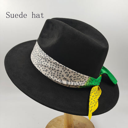 Chapéu Fedora Pintado à Mão Masculino e Feminino Chapéu Panamá Moda Primavera Outono com Pena Envolta Chapéu Fedora de Lã com Aba Grande