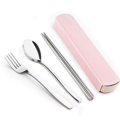 4Pcs/Set Stainless Steel Chopsticks Spoon Fork Steak Knife with Storage Case Travel Camping Cutlery Set Portable Tableware