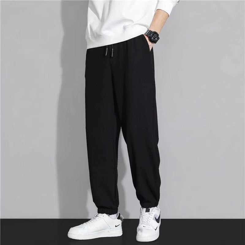 New men's high-quality solid-color sport pants - sport outfit - elastic waist - 2026 casual loose pants - black/grey - cotton jo