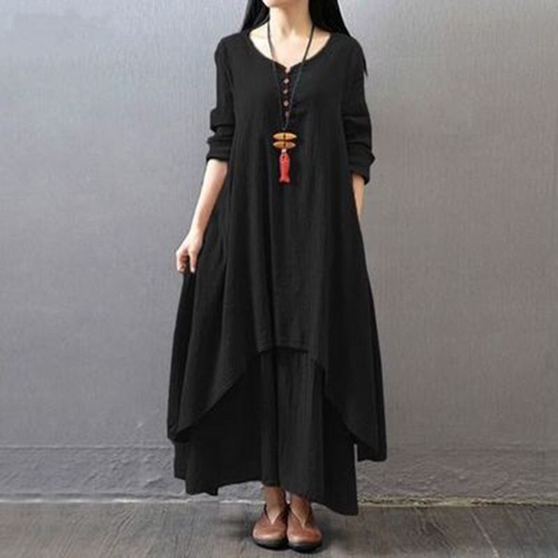 Anself Spring Fashion Women Casual Loose Dress Solid Color Long Sleeve Oversized Ladies Dresses Plus Size Boho Long Maxi Dress