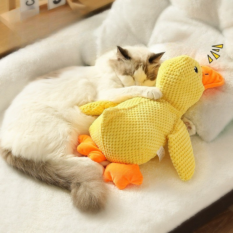 Brinquedo de cachorro pato de pelúcia resistente à mastigação com som de grasnido para alívio do ranger dos dentes, companheiro macio para cães pequenos e grandes