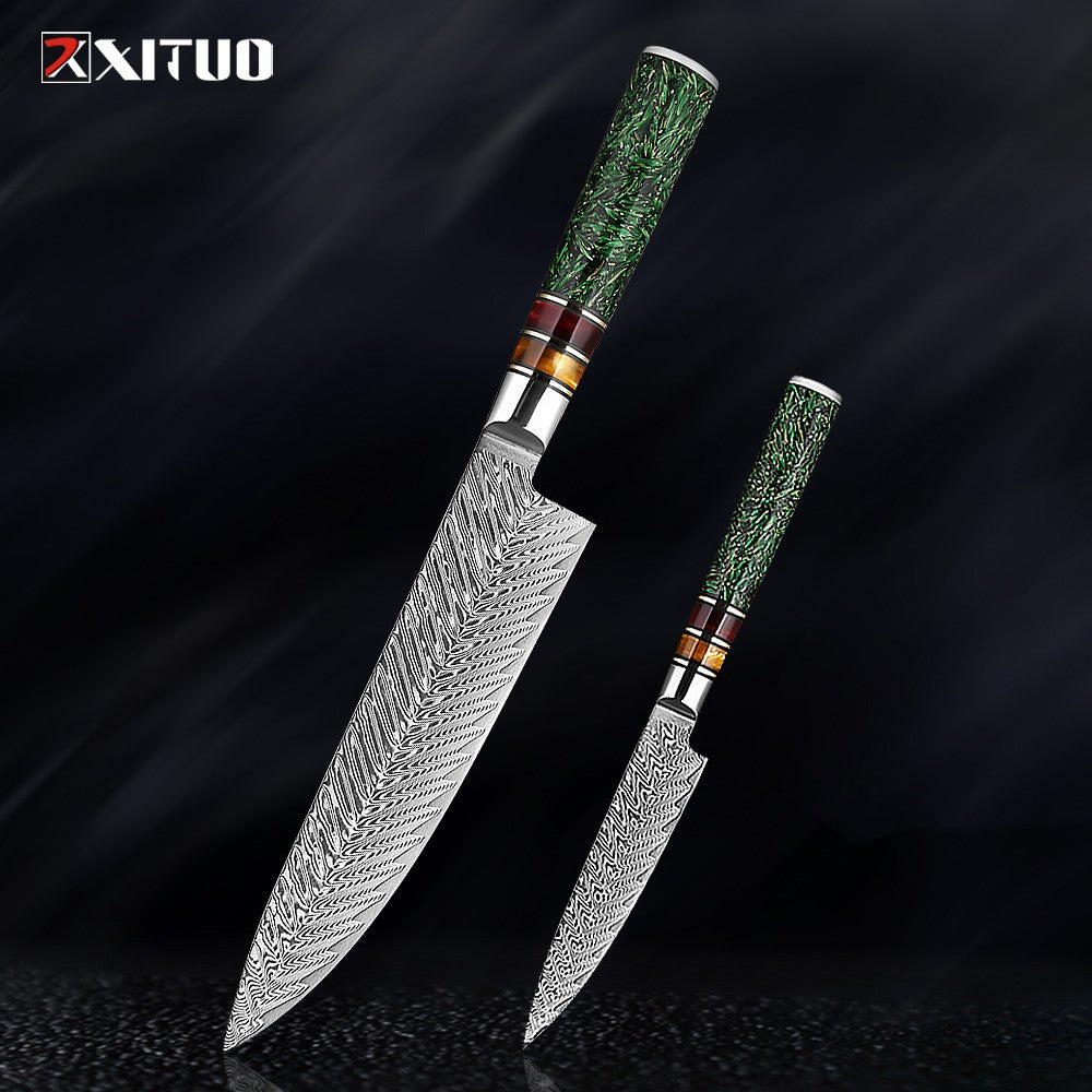 Conjunto de Facas de Cozinha XITUO Luxury Damascus Japonesas Chef Santoku Faca Cutelo Descascar Faca de Pão Cabo de Resina Sintética Destaque