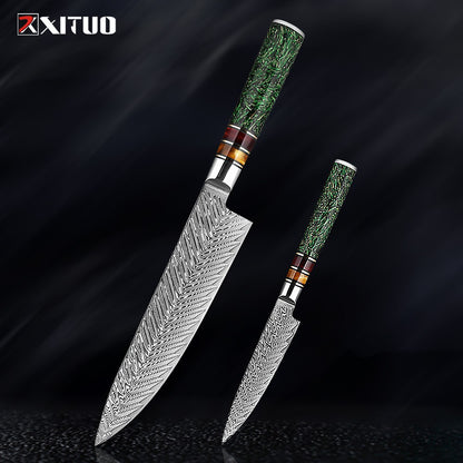 Conjunto de Facas de Cozinha XITUO Luxury Damascus Japonesas Chef Santoku Faca Cutelo Descascar Faca de Pão Cabo de Resina Sintética Destaque