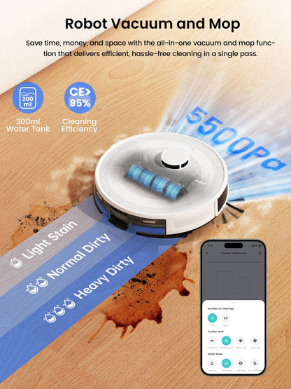 Aspirador de Pó e Passa Pano Robô M2 Pro Lefant, com Esvaziamento Automático, Aspirador Robótico com 5500Pa LiDAR e Mapeamento de Precisão,
