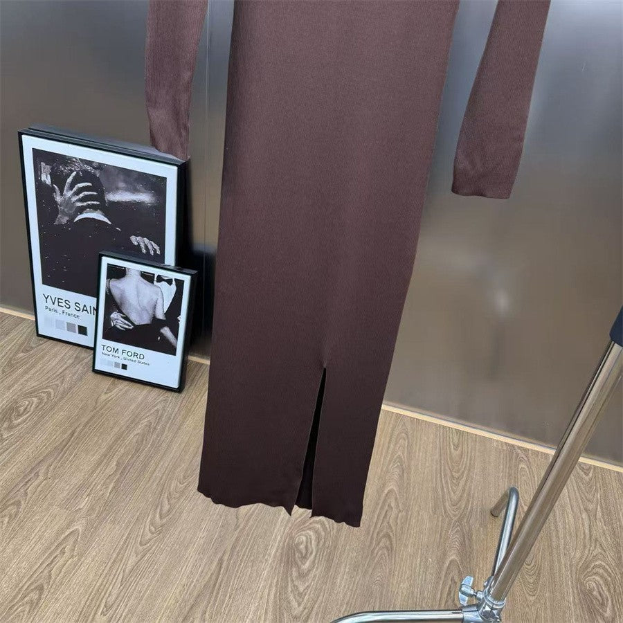 2025 Winter Women's Long Sleeve Knitted Stretch Hollow Corset Long Dress Y2K Clothing New Fashion High-Quality Party Dress bra