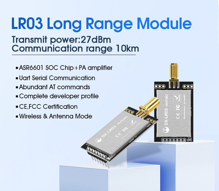Módulo Sem Fio LoRaWAN LoRa ASR6601 SOC -138dBm Coleta de Dados 27dBm 915/868/433Mhz Baixo Consumo 10KM Longo Alcance UART PCBA IoT