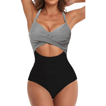 Sexy Hollow Cross Sling Swimwear Color Matching Backless Swimsuit One Piece Bikini Fashion Bathing Suits Swimming Suit For Women