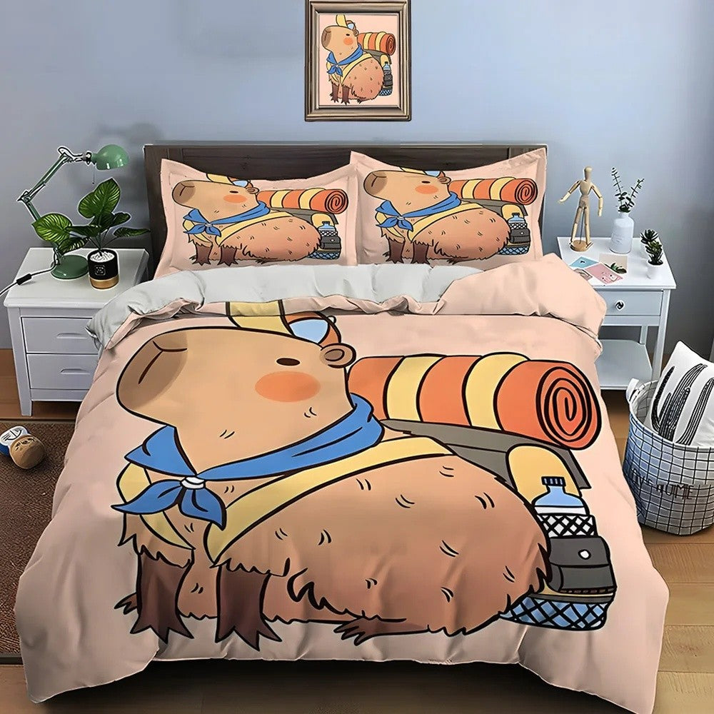 Cute Cartoon Capybara Print Bedding Set Duvet Cover 1 Duvet Cover 2 Pillowcases Adult and Children Bedding Set Christmas Gifts