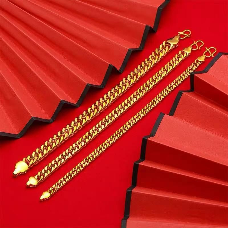 Luxurious 9999 24K real gold men's flat chain Boss necklace is simple and elegant, men's exclusive gold jewelry gold necklace