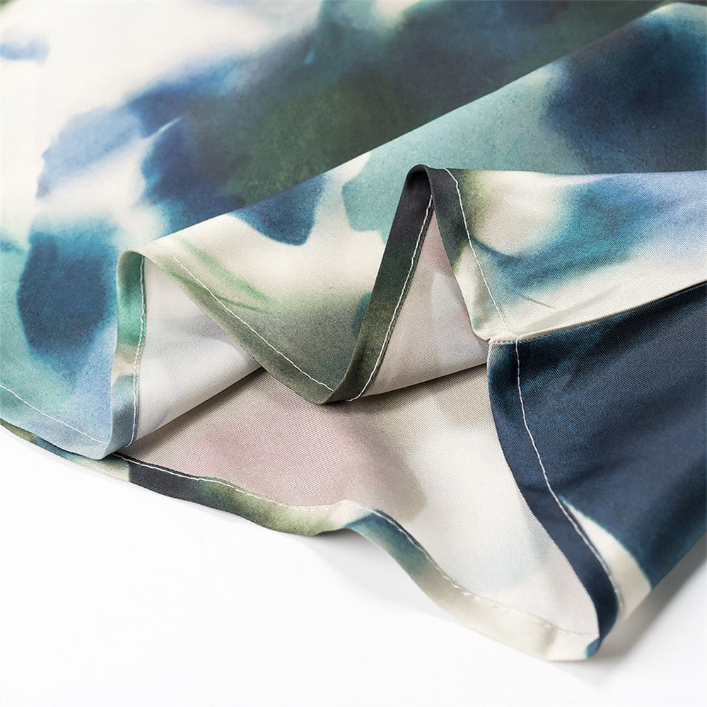 2025 Spring/Summer New Women's Fashion Style Retro Silk Texture Printed Slim Fit