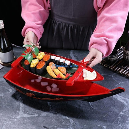 U2JC Ship Sushi Plate Sashimi Serving Tray Creative Display Plate Plastic Texture for Home and Restaurant Use