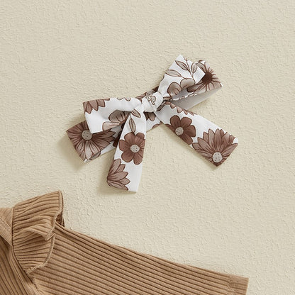 Baby Girls Spring Outfits Short Sleeve Ribbed Romper Suspender Skirt Headband Set Newborn 3 Piece Clothes