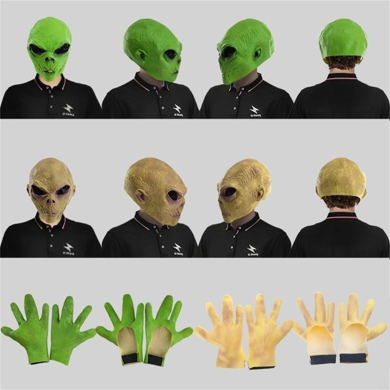 B95F Full Face Alien Mask for Adults Halloween Alien Mask Gloves Set, Alien Cosplay Costumes Props, for Halloween Party