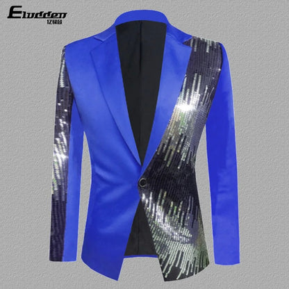 HOO 2025 Men's Color Matching Casual blazer Fashion Host Performance Sequined Dress
