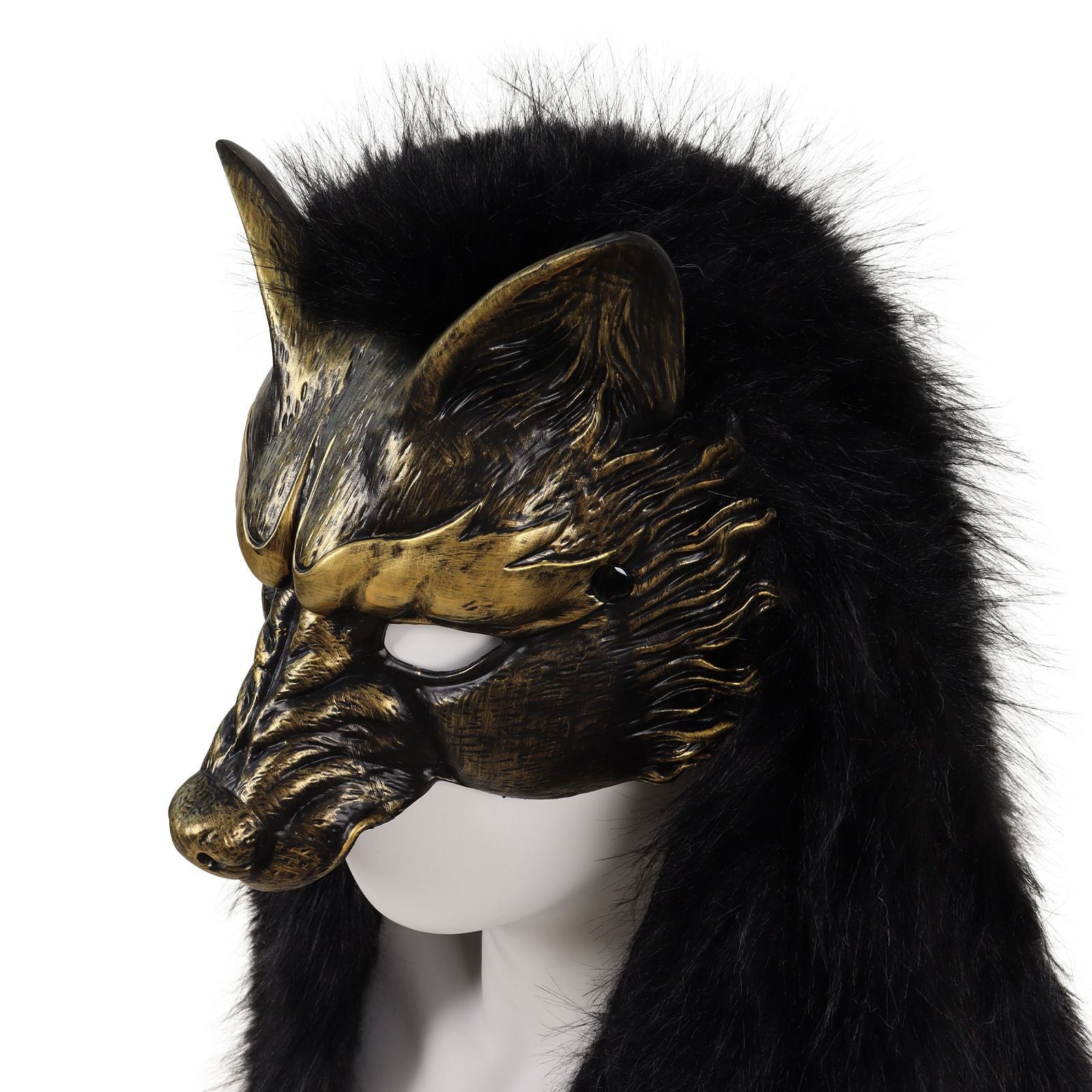 Viking Wolf Mask Faux Fur Headdress Werewolf Barbarian for Halloween Cosplay Costume Accessories