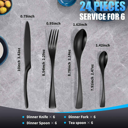 Conjunto de Talheres 24 Peças Aço Inoxidável 18/10 Talheres Pesados Prata Luxo Faca Garfo Colher Louça Próprio para Máquina de Lavar Louça