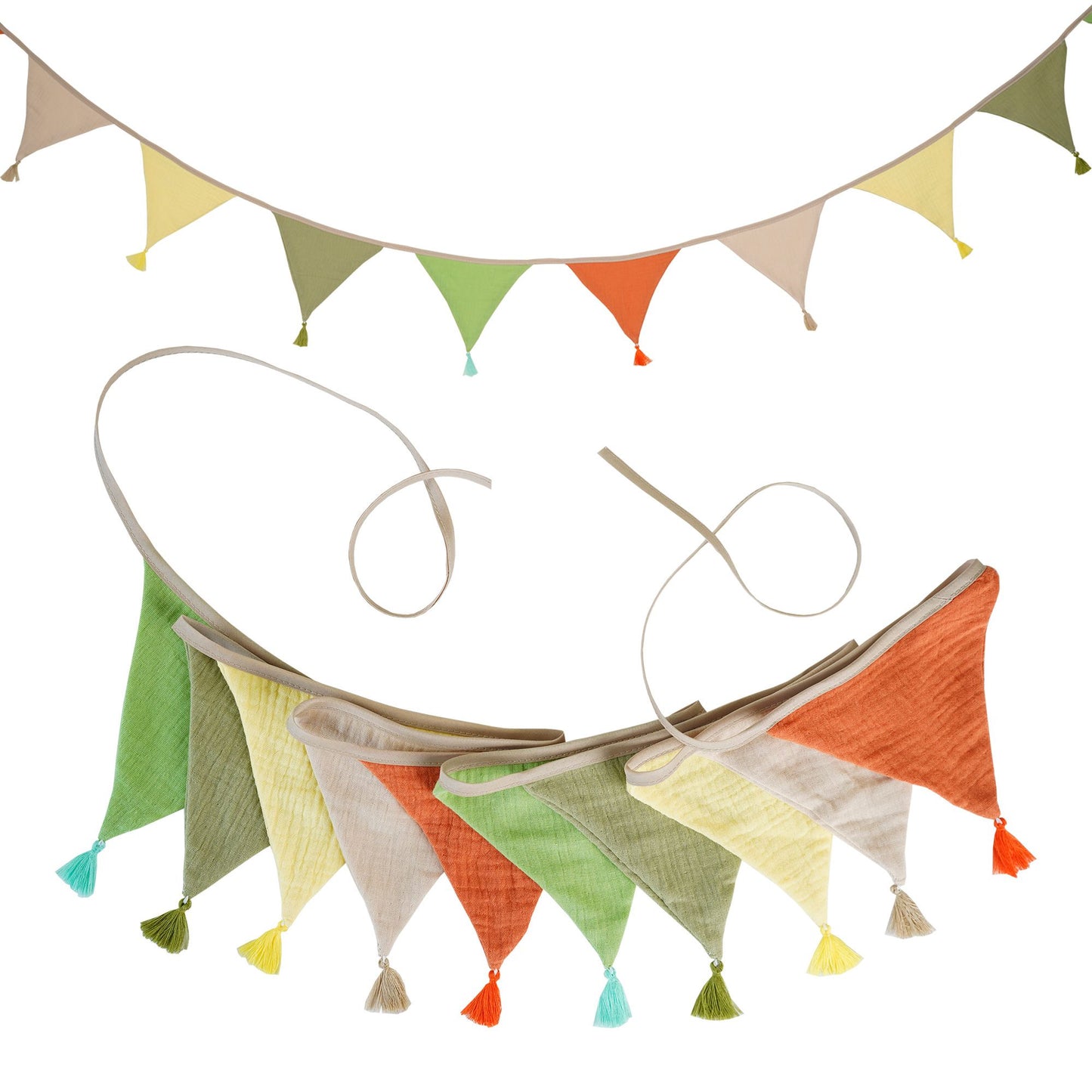 2.6M/8.5FT Nursery Fabric Bunting 10 Triangle Pennant Flags With Tassels Party Decor Banner Home Baby Shower Carnival Garland