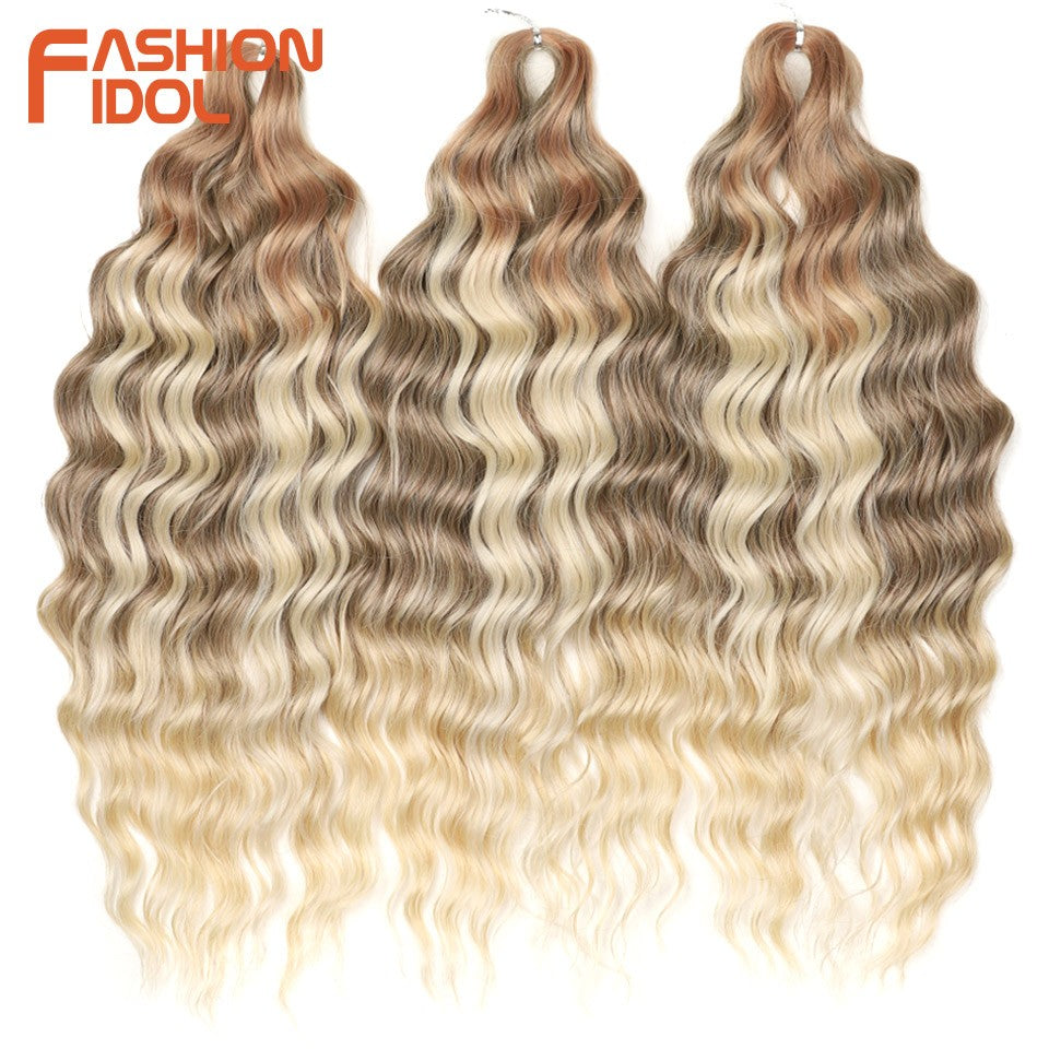FASHION IDOL Cabelo de Crochê Torção Laranja Extensões de Cabelo Trançado de Onda Profunda Sintética Cabelo Onda de Água 24 Polegadas Fibra Resistente ao Calor