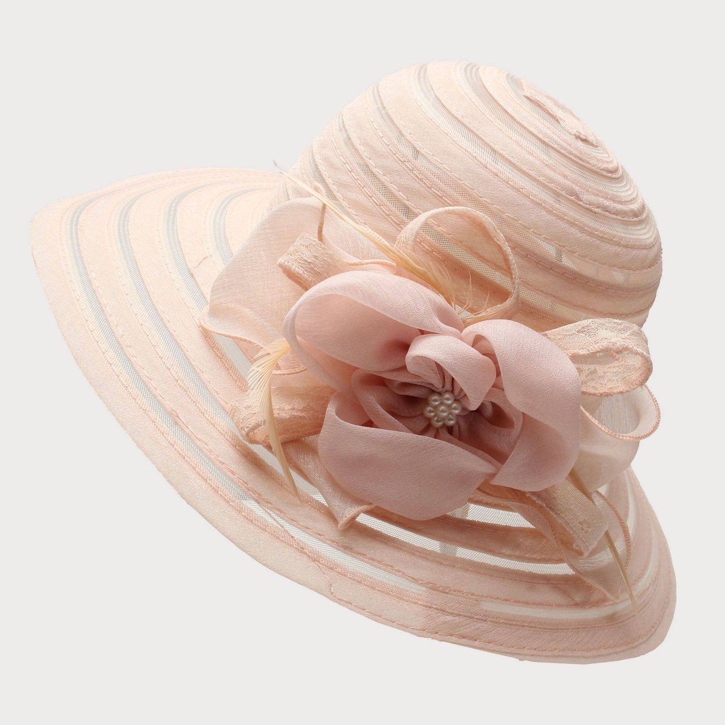 Novo Chapéu Feminino De Verão Em Organza Com Aba Larga E Flor Grande Fedora Elegante Para Casamento Igreja Festa