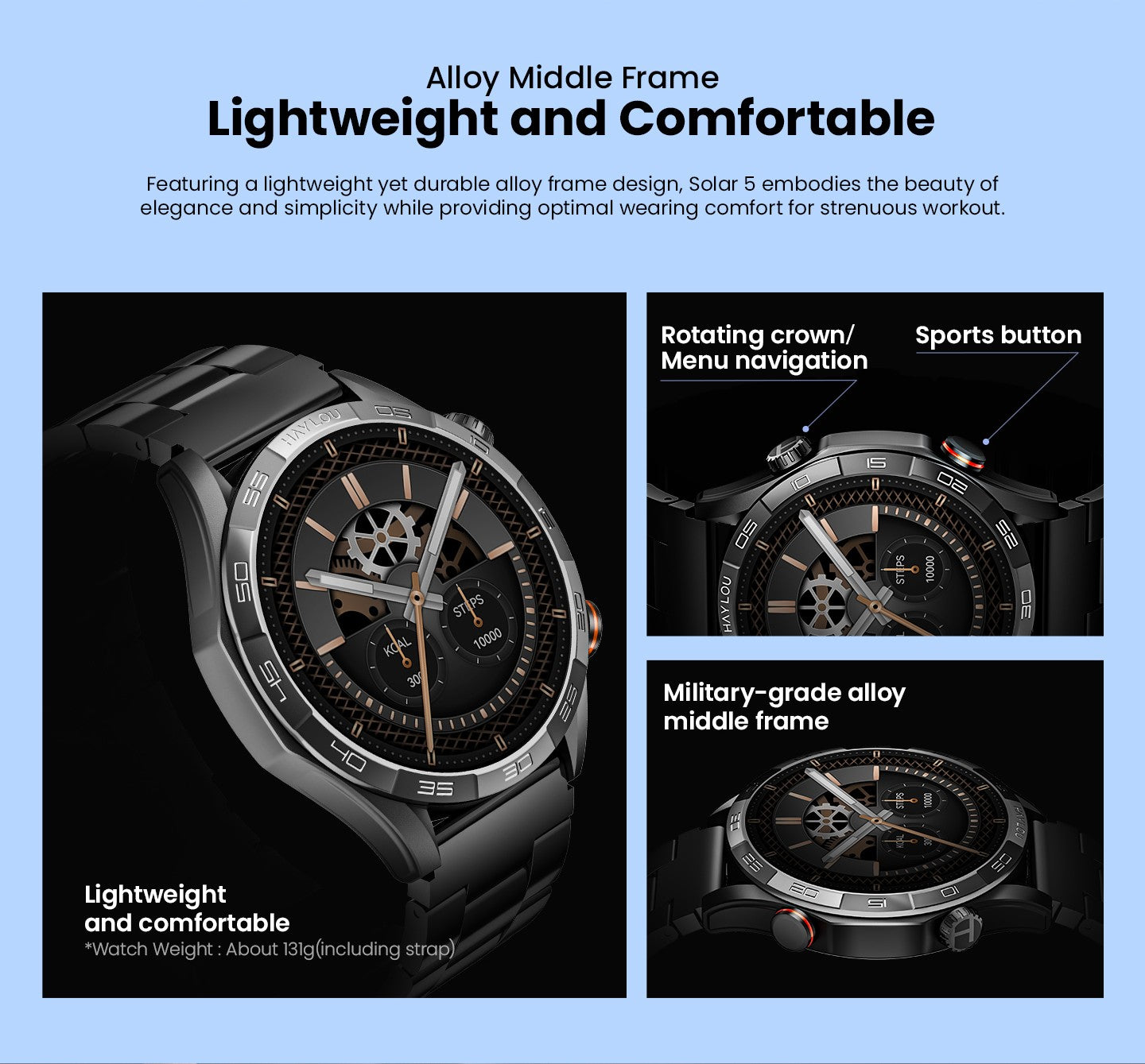 Smartwatch HAYLOU Solar 5 com Chamada de Voz, Tela AMOLED de 1,58'', 60Hz, Monitoramento de Saúde 24 Horas, Smartwatch Esportivo para Homens