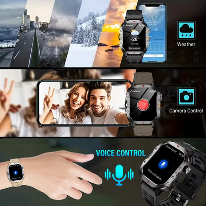 KESHUYOU Relógio Inteligente Esportivo ao Ar Livre Tela HD de 2.01 polegadas Lanterna LED Chamada Bluetooth Relógio Inteligente para Homens Mulheres Presentes de Feriado