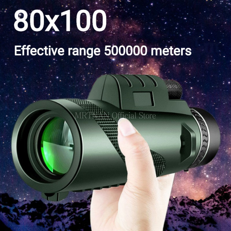 80x100 HD ZOOM Telescópio Monocular Potente Binóculos Portáteis Telescópio de Longo Alcance Caça Acampamento Com Tripé Suporte Para Celular