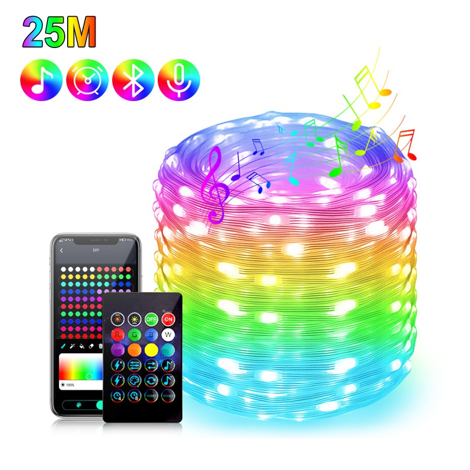 Bluetooth Smart LED String Fairy Lights 5V WS2812B Christmas Garland Light RGBIC Dream Color Waterproof IP67 for Party Holiday