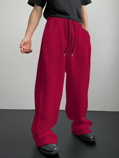 European and American men's waist trousers waist drawstring straight wide-leg loose trousers sports trousers pocket men pants