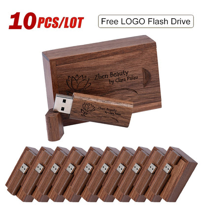 10PCS/LOT Wooden USB Flash Drive 128GB Pen Drive 64GB 32GB 4GB Memory Stick Wooden Box Free Custom Logo Creative Business Gifts