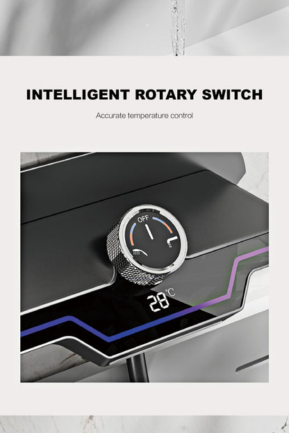 Luxury black brass wall mounted thermostatic bathroom faucet with LED digital display design, embedded hot and cold bathtub Tap