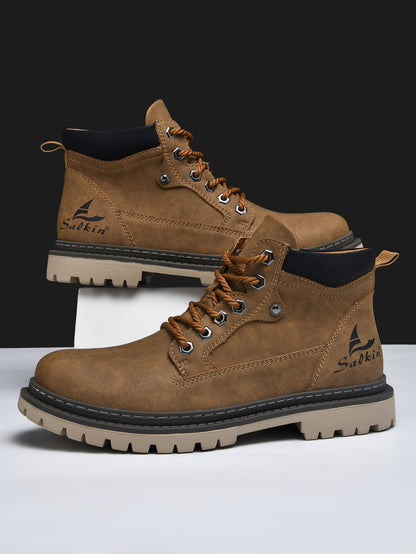 Botas Masculinas Feitas à Mão, Botas de Tornozelo de Inverno em Couro, Sapatos de Outono para Caminhada ao Ar Livre, Tênis, Botas Masculinas de Cano Alto, Calçados Antiderrapantes