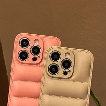 Luxury Down Jacket fine hole silicon case for iPhone 16 15 14 13 12 11 XR XS Pro Max Plus soft protection phone cover for winter